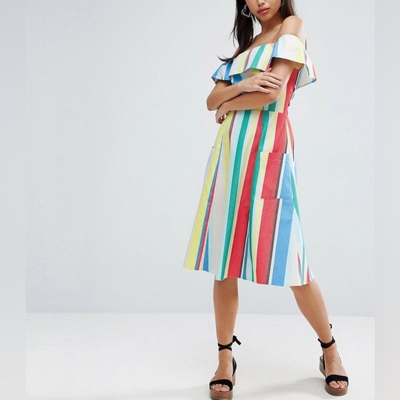 ASOS Off Shoulder Midi Sundress In Natural Fiber - Picture 4 of 12